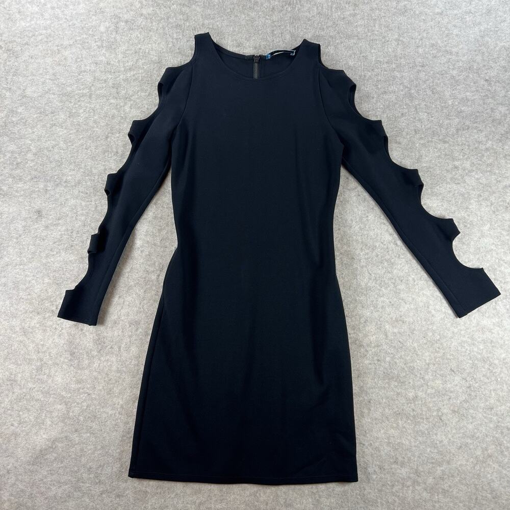 Alice + Olivia Black Cold Shoulder Bodycon Mini Dress Cut Out Sleeves Size XS - Picture 2 of 8